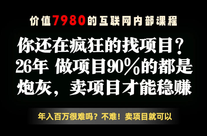 26年请不要疯狂的找项目了，卖项目远比你想象的暴利，你也可以月入10W+